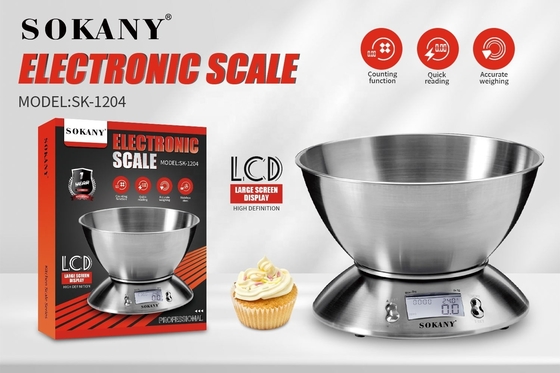 Digital Display Sokany 1204 304 Stainless Steel Electronic Weight Food Kitchen Scale for Cooking/Bakery 15.9*3*21cm