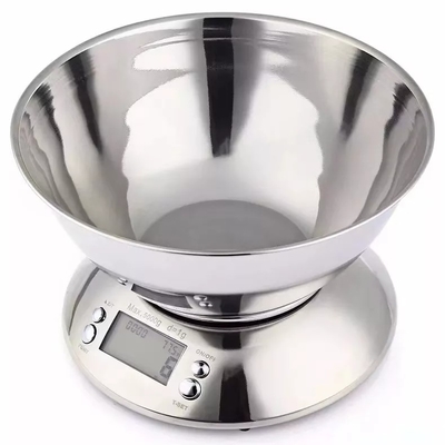 Stainless Steel Bowl Smart Digital Kitchen Scale with 1g Division and Separable Weighing Function LCD Display 5KG Capacity
