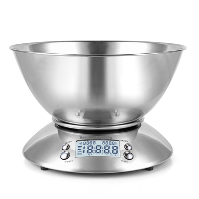 Stainless Steel Bowl Smart Digital Kitchen Scale with 1g Division and Separable Weighing Function LCD Display 5KG Capacity
