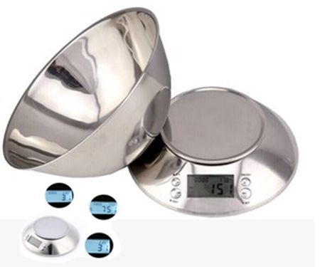 ROUND Design Kitchen Scale 5kg 1g Capacity Battery Powered and Bowl Included for Precise Measurements