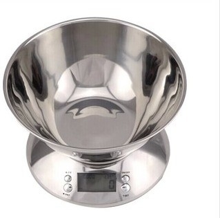 ROUND Design Kitchen Scale 5kg 1g Capacity Battery Powered and Bowl Included for Precise Measurements