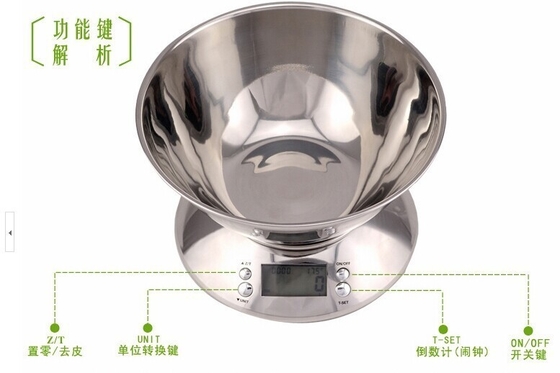 5kg Maximum Weight Recommendation Stainless Steel Kitchen Scale with Digital Display and Bowl Included