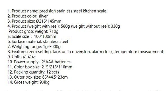 5kg Maximum Weight Recommendation Stainless Steel Kitchen Scale with Digital Display and Bowl Included