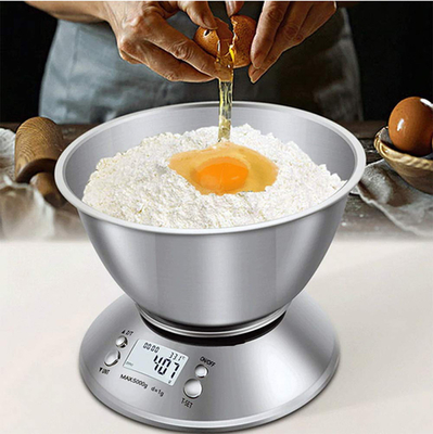 Detachable Metal Bowl Digital Stainless Steel Kitchen Scales Battery-Powered Convenience for Accurate Ingredient Measurement