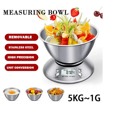 Detachable Metal Bowl Digital Stainless Steel Kitchen Scales Battery-Powered Convenience for Accurate Ingredient Measurement