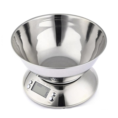 2*AAA Battery Silver 5000g Multifunctional Digital Kitchen Food Scale With Bowl Portable Stainless Steel Bowl Type LCD Platform Scale