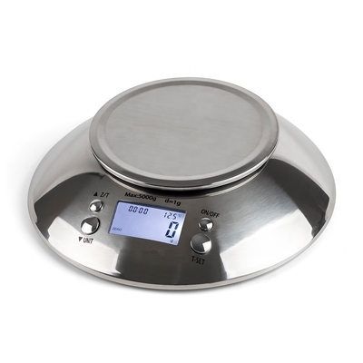 2*AAA Battery Silver 5000g Multifunctional Digital Kitchen Food Scale With Bowl Portable Stainless Steel Bowl Type LCD Platform Scale
