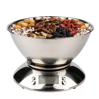 2*AAA Battery Silver 5000g Multifunctional Digital Kitchen Food Scale With Bowl Portable Stainless Steel Bowl Type LCD Platform Scale