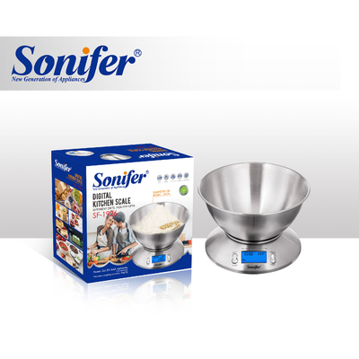 Sonifer SF-1926 5kg Stainless Steel Digital Scale With Food Bowl Diameter 21CM Healthy Lift Weighing Scale Kitchen Scale