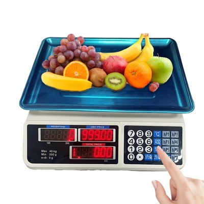 Scale Tray Rectangle Accurate 40kg Commercial Weight Scale for Fruit Electronic Counter with 1g Division Battery Powered