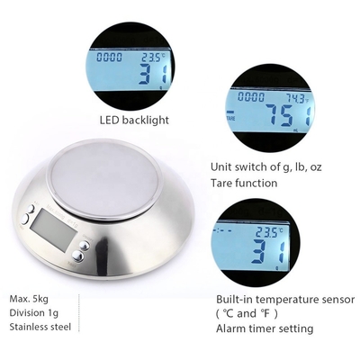 Multifunctional Electronic Scale With Scale Tray 5kg Food Measuring Gram Stainless Steel Kitchen Scale LCD size 47*24mm