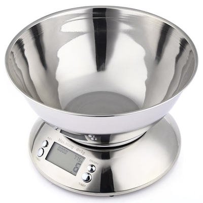 Digital Multifunction Kitchen Scale 5kg Electronic Stainless Steel Food Weighing Scale with Large Removal Bowl