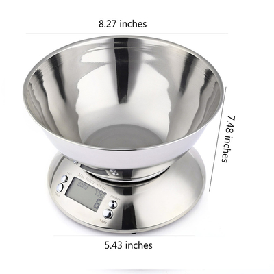 Digital Multifunction Kitchen Scale 5kg Electronic Stainless Steel Food Weighing Scale with Large Removal Bowl