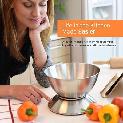 Stainless Steel Digital Kitchen Scale with Bowl Portable Battery-Powered Food Weighting Scale