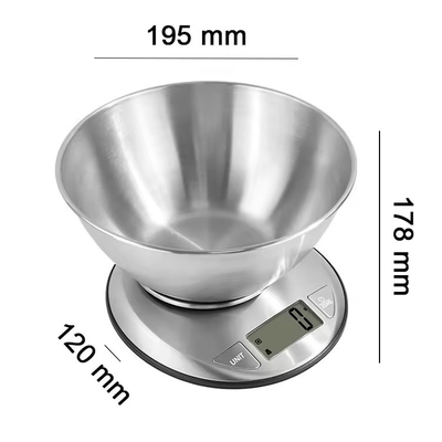 Stainless Steel Digital Kitchen Scale with Bowl Portable Battery-Powered Food Weighting Scale
