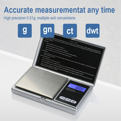High Precision ABS Stainless Steel Pocket Scale 0.01g Accuracy Mini Digital Jewelry Scale Scale size 7.6*12.8*2 cm