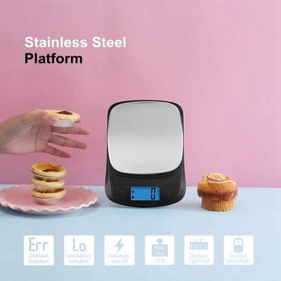 Camry Stainless Steel Smart 5kg/1g Digital Kitchen Balance Touch Button Weighing Scales for Weight Measuring and Balance