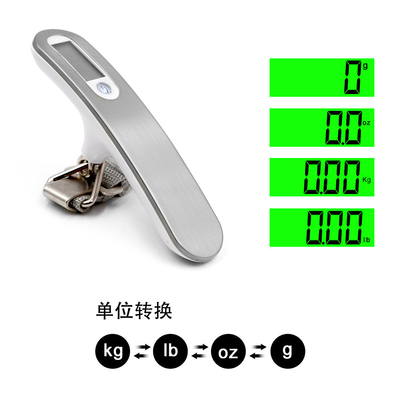 50kg/10g Portable Baggie Weight Airport Digital Weighing Scale for Luggage Green Backlight SS Color 304 Stainless Steel
