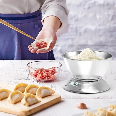 Digital Kitchen Bowl Scale LCD Display 1g Division Battery Powered Food Weight Measuring Electronic Smart Stainless Steel