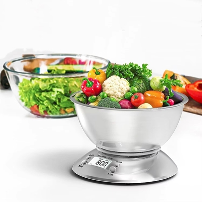 Digital Kitchen Bowl Scale LCD Display 1g Division Battery Powered Food Weight Measuring Electronic Smart Stainless Steel