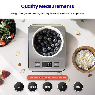 304 Stainless Steel Food Kitchen Scale Digital Display for Weight Loss Baking Cooking Coffee and Meal Prep With Scale Tray