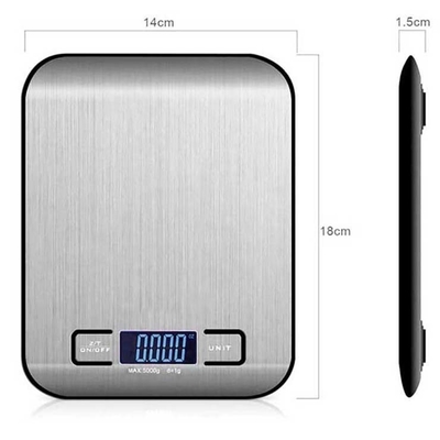 Digital Display Precise Rectangle Stainless Steel Kitchen Scale for Electronic Food Measurement Range 5kg 15kg Battery