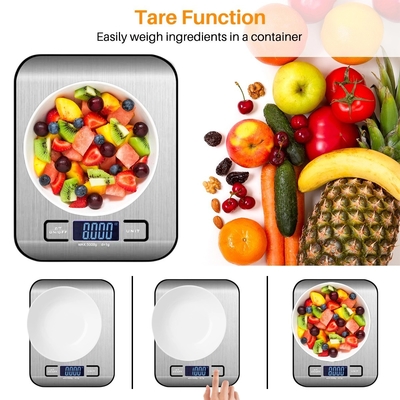 Digital Display Precise Rectangle Stainless Steel Kitchen Scale for Electronic Food Measurement Range 5kg 15kg Battery