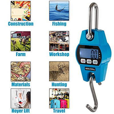 300Kg Capacity Handheld LED Display Orange Digital Mini Crane Scale for Farm Hunting Fishing ABS Stainless Steel