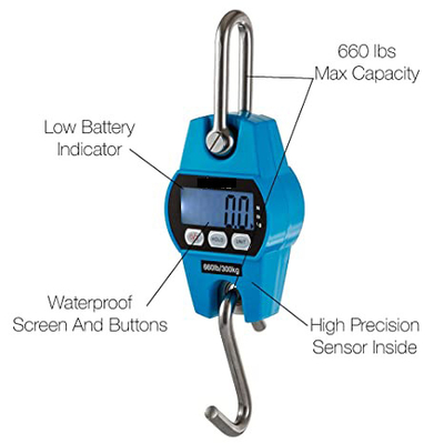 300Kg Capacity Handheld LED Display Orange Digital Mini Crane Scale for Farm Hunting Fishing ABS Stainless Steel