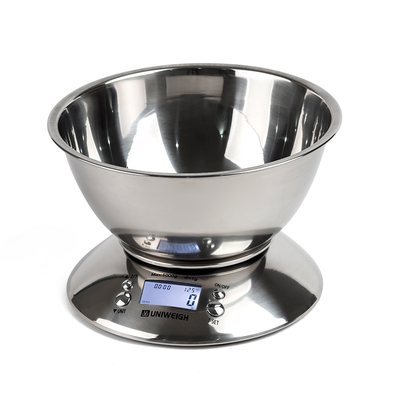 Stainless Steel Digital Kitchen Scale High Accuracy 5kg/1g with Removable Knead Dough Bowl and Room Timer Battery Powered