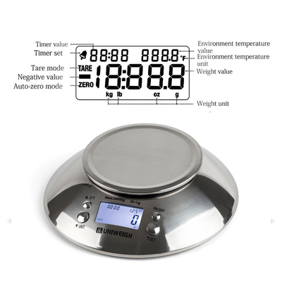 Stainless Steel Digital Kitchen Scale High Accuracy 5kg/1g with Removable Knead Dough Bowl and Room Timer Battery Powered