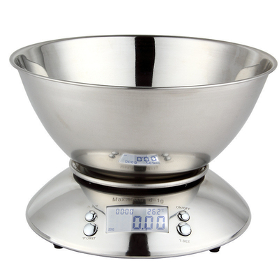 Electronic Stainless Steel Kitchen Scale 1g Bowl Scale Temperature Function Peel Fruit/Baking Weighing Features Battery Powered