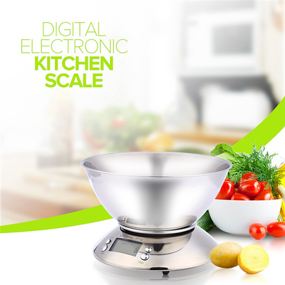 Electronic Stainless Steel Kitchen Scale 1g Bowl Scale Temperature Function Peel Fruit/Baking Weighing Features Battery Powered