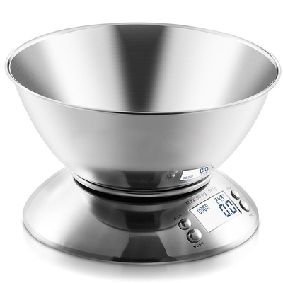 Electronic Stainless Steel Kitchen Scale 1g Bowl Scale Temperature Function Peel Fruit/Baking Weighing Features Battery Powered