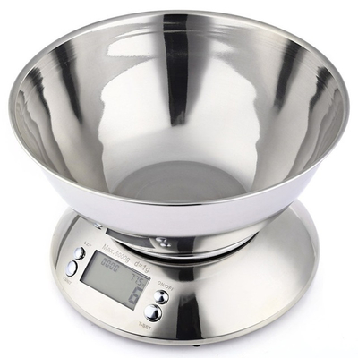 Electronic Stainless Steel Kitchen Scale 1g Bowl Scale Temperature Function Peel Fruit/Baking Weighing Features Battery Powered