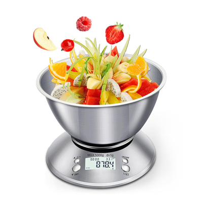 Stainless Steel Digital Kitchen Scale 5 kg Removable Bowl and Battery Powered Digital Household Scale