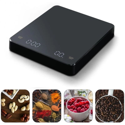Top Sale Mini Black Digital Coffee Scale with Timer Electric Powered Kitchen Weight Measuring Device Division 1g