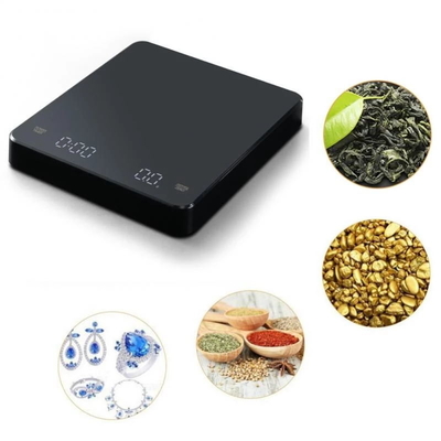 Top Sale Mini Black Digital Coffee Scale with Timer Electric Powered Kitchen Weight Measuring Device Division 1g