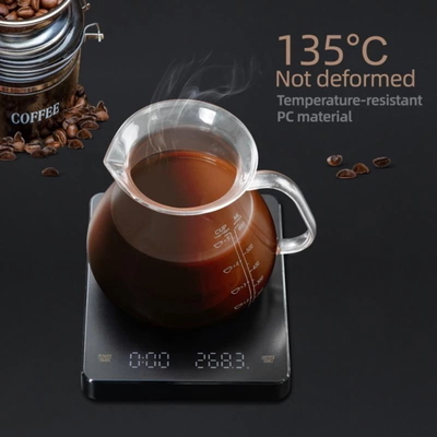 Top Sale Mini Black Digital Coffee Scale with Timer Electric Powered Kitchen Weight Measuring Device Division 1g