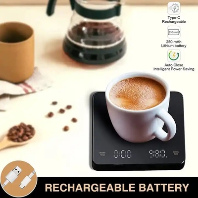 Smart Coffee Weight Scale USB Digital Kitchen Tempered ABS Scale WITH LID Capacity 3KG 0.1G for House Food Multi-Function