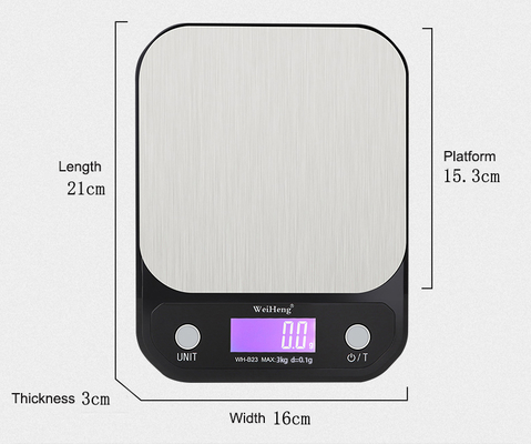 3kg 0.1g Kitchen Digital Scale in Black Stainless Steel for Commercial Buyers in Food Beverage Stores