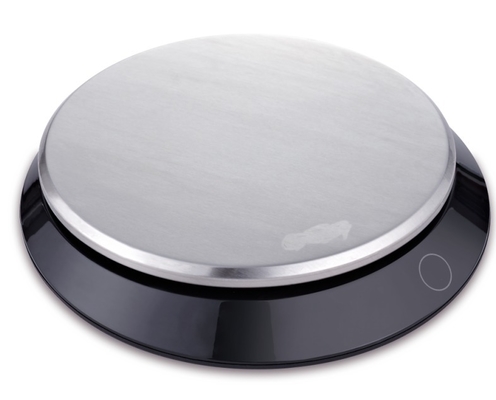 5KG/1G High Accuracy Digital Kitchen Scale with Round Tray Silver and Black Fingerprint Resistant AAA Battery Powered